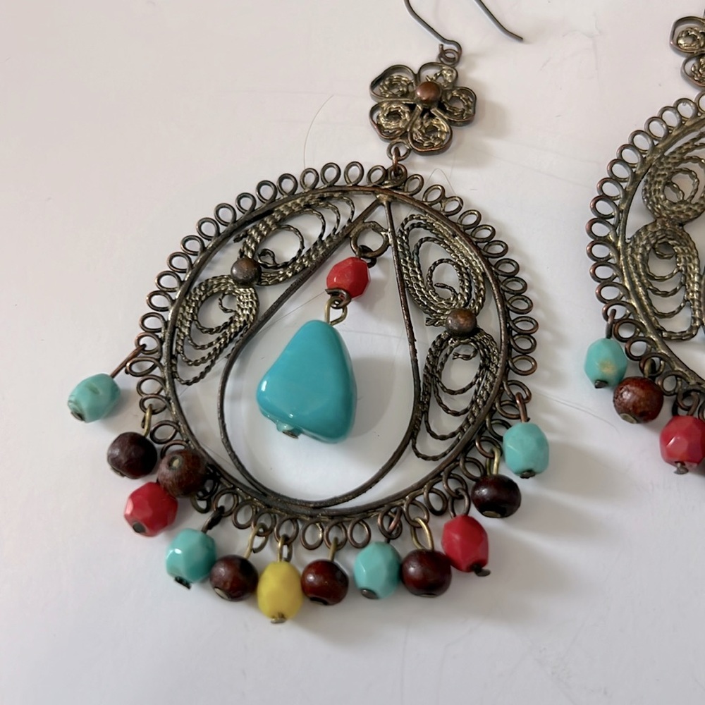 Large Beaded Hoop Earrings - Picture 3 of 4